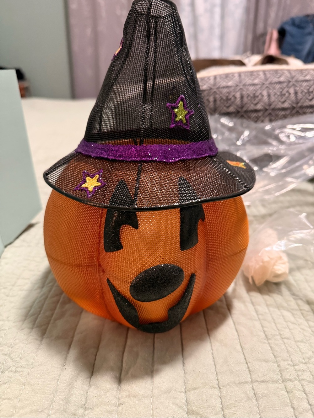 PartyLite Orange Pumpkin with Black Witch Hat candle holder with changeable face